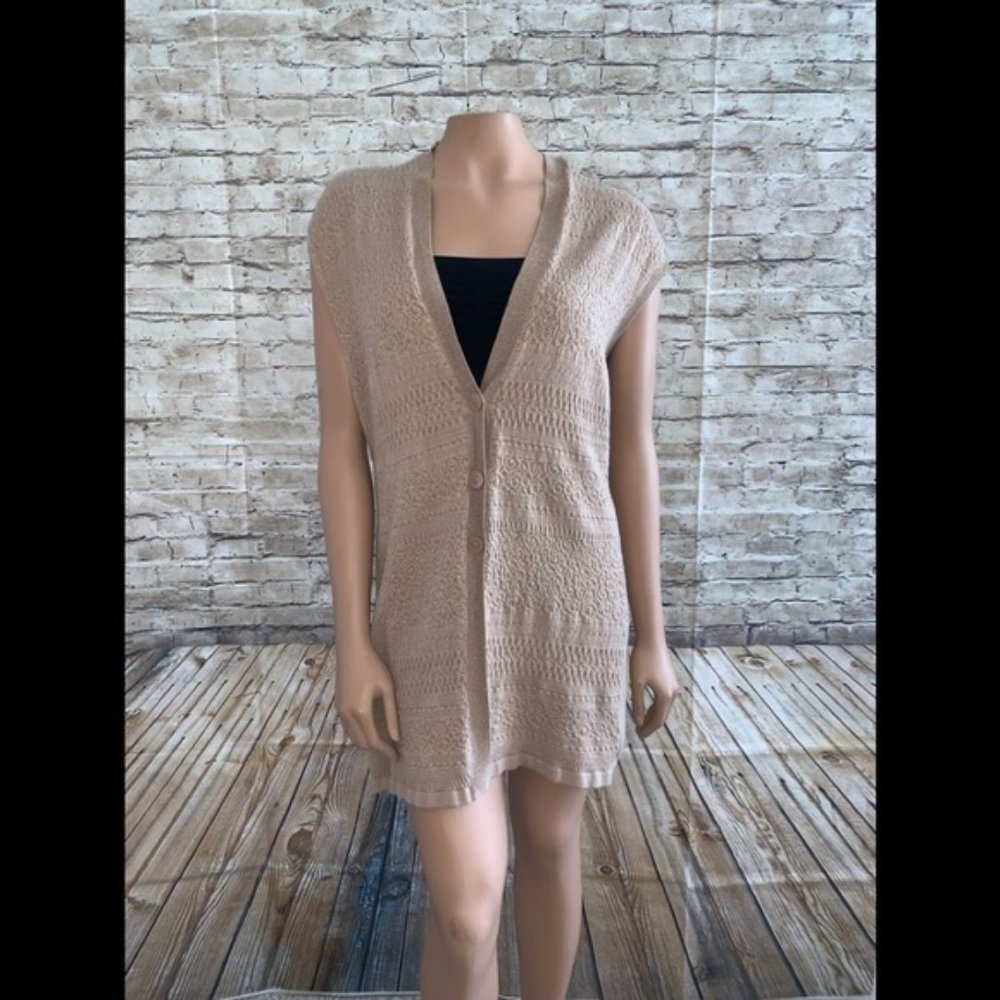 VGC Coldwater Creek Tan Long Sweater Vest SZ Med